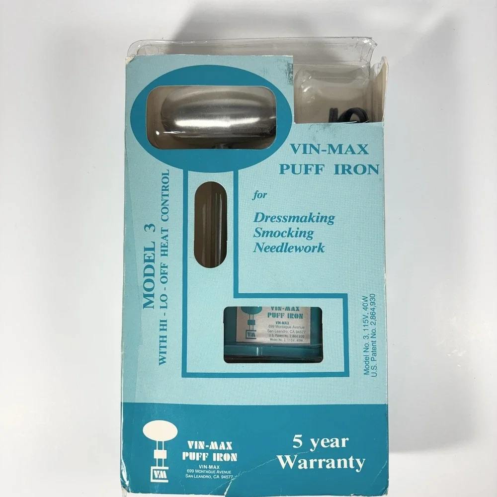 Vintage Vin-Max Puff Iron Model 3 in Original Packaging Hi LO Off Heat Control